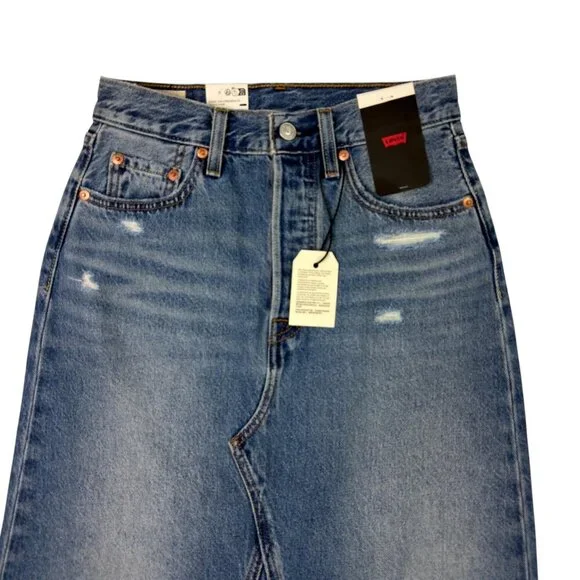 Levi’s Premium Iconic Long Denim Maxi Skirt Blue Women’s 24 / 00 / XXS NWT - Picture 3 of 15
